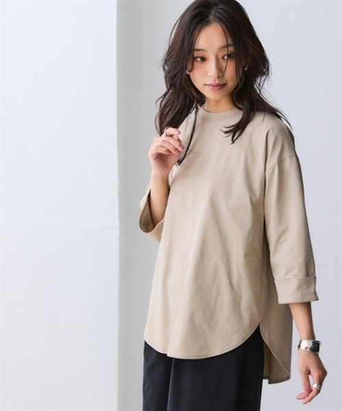 nissen（ニッセン）の「マルチドライ7分袖カットソー裾ラウンドチュニック（水陸両用・接触冷感・UVカット・吸汗速乾）＜大きいサイズ有＞（その他トップス・レディース・ベージュ/アイボリー/ブルー/チャコールグレー/ライトグリーン/ピンク・LL/L/M/S/3L）」の22枚目の写真