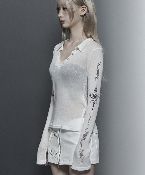 ETRE AU SOMMET(エトレオソメ)の「Rib Collar tattoo Long Sleeve Top (White)(Tシャツ/カットソー・レディース・ホワイト・FREE)」の10枚目の写真
