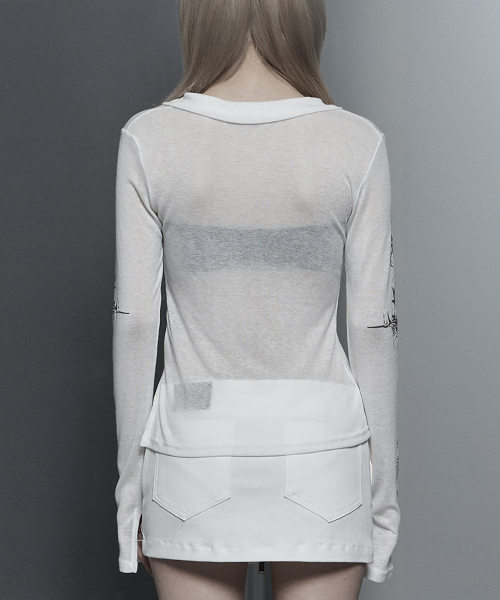 ETRE AU SOMMET(エトレオソメ)の「Rib Collar tattoo Long Sleeve Top (White)(Tシャツ/カットソー・レディース・ホワイト・FREE)」の11枚目の写真