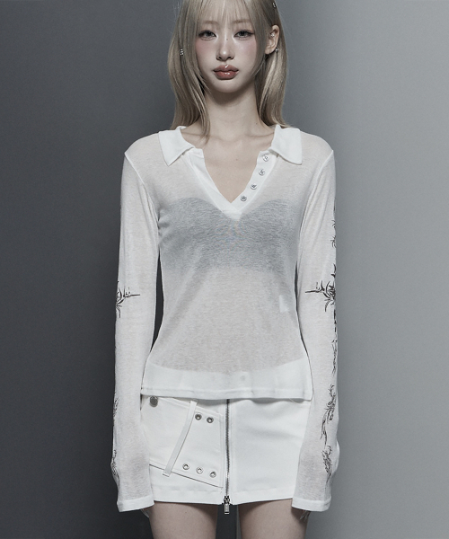 ETRE AU SOMMET(エトレオソメ)の「Rib Collar tattoo Long Sleeve Top (White)(Tシャツ/カットソー・レディース・ホワイト・FREE)」の12枚目の写真
