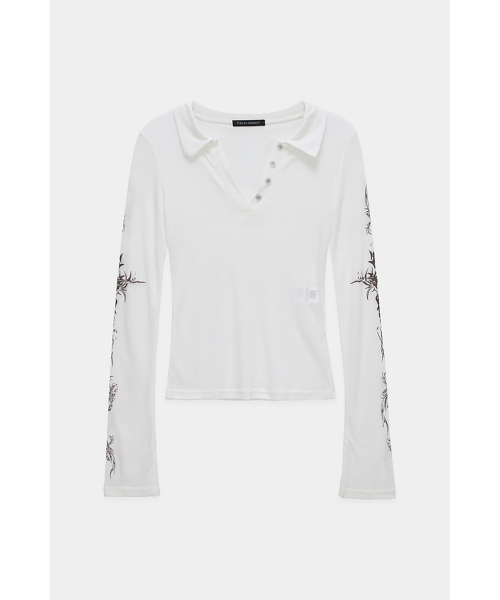 ETRE AU SOMMET(エトレオソメ)の「Rib Collar tattoo Long Sleeve Top (White)(Tシャツ/カットソー・レディース・ホワイト・FREE)」の4枚目の写真