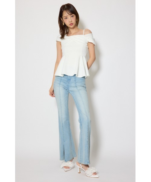 rienda（リエンダ）の「ワンショルペプラムカットトップス　春服　夏服（Tシャツ/カットソー・レディース・ブラック/ライトブルー/ホワイト・FREE）」の6枚目の写真
