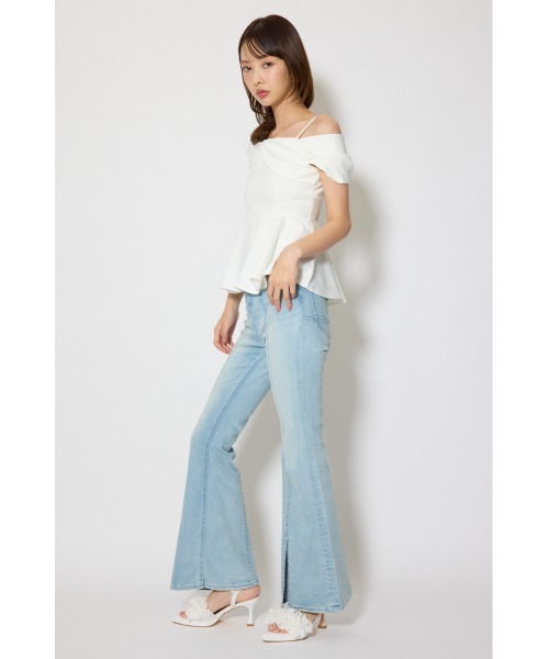 rienda（リエンダ）の「ワンショルペプラムカットトップス　春服　夏服（Tシャツ/カットソー・レディース・ブラック/ライトブルー/ホワイト・FREE）」の7枚目の写真