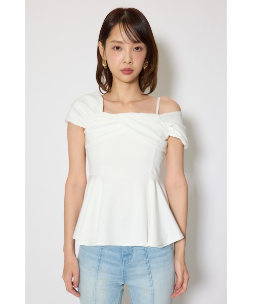 rienda（リエンダ）の「ワンショルペプラムカットトップス　春服　夏服（Tシャツ/カットソー・レディース・ブラック/ライトブルー/ホワイト・FREE）」の9枚目の写真