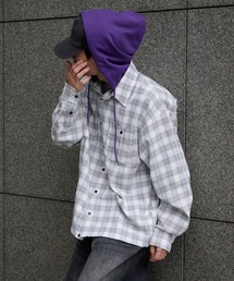 HOODED DRAWSTRING CHECKED SHIRT/フード付きドローコードチェックシャツ