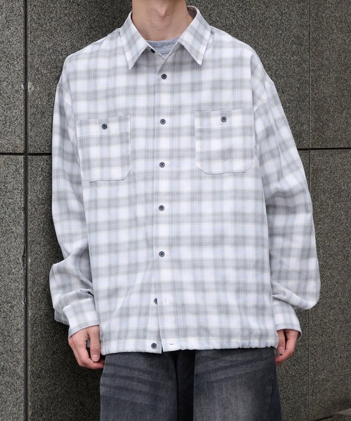 Perushu（ペルーシュ）の「HOODED DRAWSTRING CHECKED SHIRT／フード付きドローコードチェックシャツ（シャツ/ブラウス・メンズ・ホワイト系その他/ネイビー系・LARGE/MEDIUM）」の14枚目の写真