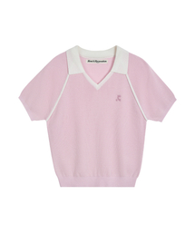 V-NECK COLLAR KNIT TOP - PINK