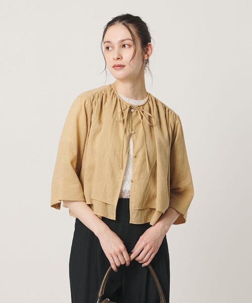 BEAUTY&YOUTH UNITED ARROWS（ビューティーアンドユースユナイテッドアローズ）の「麻ブレンド フロントリボン ティアード シャツ ウォッシャブル（シャツ/ブラウス・レディース・ベージュ/オレンジ/ホワイト・FREE）」の3枚目の写真