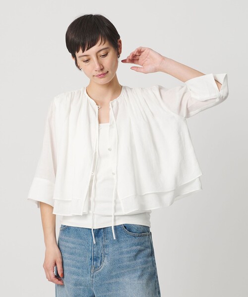 BEAUTY&YOUTH UNITED ARROWS（ビューティーアンドユースユナイテッドアローズ）の「麻ブレンド フロントリボン ティアード シャツ ウォッシャブル（シャツ/ブラウス・レディース・ベージュ/オレンジ/ホワイト・FREE）」の9枚目の写真