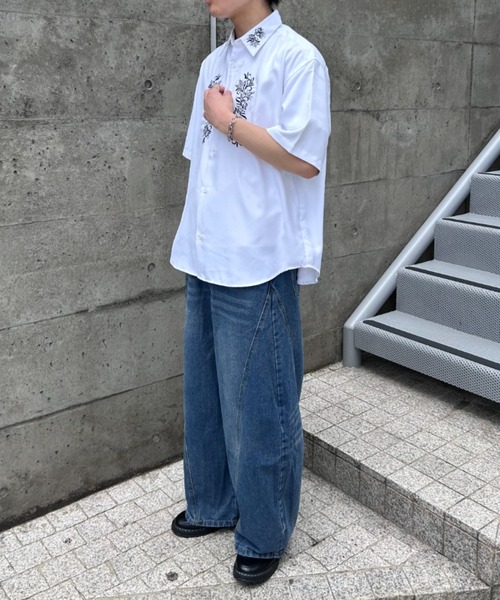 link lot（リンクロット）の「花柄刺繍入り半袖シャツ（シャツ/ブラウス・メンズ・ホワイト系その他/ホワイト/ブラック/ブラック系その他・L/XL/M）」の9枚目の写真