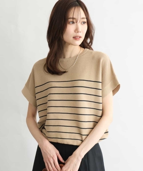 MK MICHEL KLEIN（エムケーミッシェルクラン）の「[UVカット/洗える]マリンボーダーニット（ニット/セーター・レディース・ライトブラウン/レッド/ホワイト・38）」の3枚目の写真