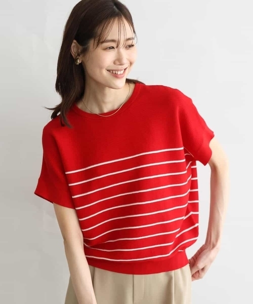 MK MICHEL KLEIN（エムケーミッシェルクラン）の「[UVカット/洗える]マリンボーダーニット（ニット/セーター・レディース・ライトブラウン/レッド/ホワイト・38）」の15枚目の写真