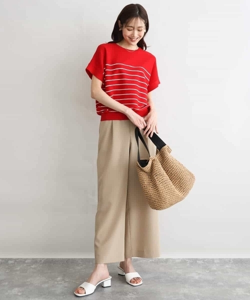 MK MICHEL KLEIN（エムケーミッシェルクラン）の「[UVカット/洗える]マリンボーダーニット（ニット/セーター・レディース・ライトブラウン/レッド/ホワイト・38）」の16枚目の写真
