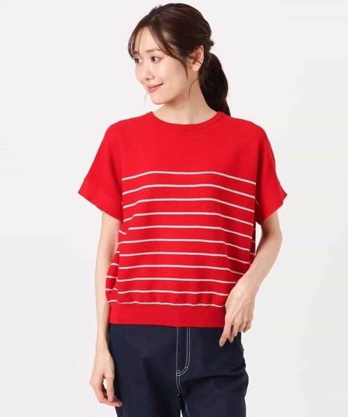 MK MICHEL KLEIN（エムケーミッシェルクラン）の「[UVカット/洗える]マリンボーダーニット（ニット/セーター・レディース・ライトブラウン/レッド/ホワイト・38）」の7枚目の写真