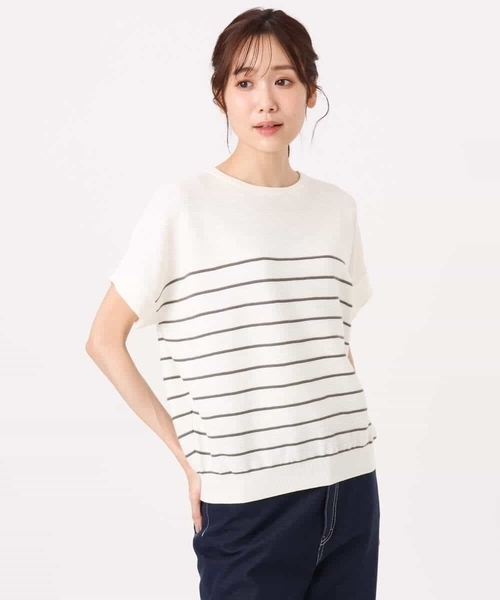 MK MICHEL KLEIN（エムケーミッシェルクラン）の「[UVカット/洗える]マリンボーダーニット（ニット/セーター・レディース・ライトブラウン/レッド/ホワイト・38）」の9枚目の写真
