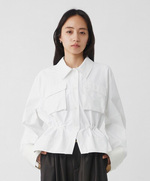 UNITED TOKYO(ユナイテッドトウキョウ)の「スタンドカラーシャツブルゾン|ウォッシャブル/軽羽織/春服(シャツ/ブラウス・レディース・その他2/ネイビー/ホワイト・FREE)」の6枚目の写真