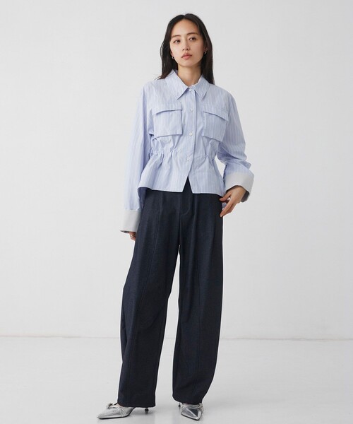 UNITED TOKYO(ユナイテッドトウキョウ)の「スタンドカラーシャツブルゾン|ウォッシャブル/軽羽織/春服(シャツ/ブラウス・レディース・その他2/ネイビー/ホワイト・FREE)」の11枚目の写真