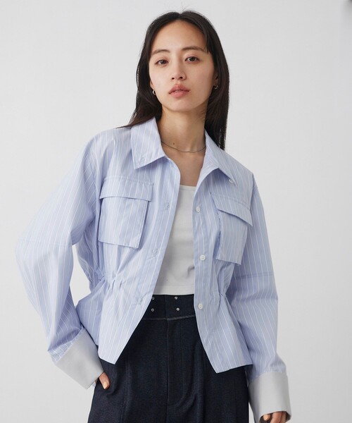 UNITED TOKYO(ユナイテッドトウキョウ)の「スタンドカラーシャツブルゾン|ウォッシャブル/軽羽織/春服(シャツ/ブラウス・レディース・その他2/ネイビー/ホワイト・FREE)」の12枚目の写真