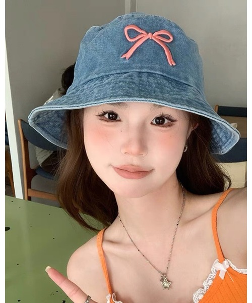 CHEER（チアー）の「リボン刺繍入りデニムバケツハット（ハット・レディース・ブルー/ライトブルー/ブラック・フリー）」の7枚目の写真