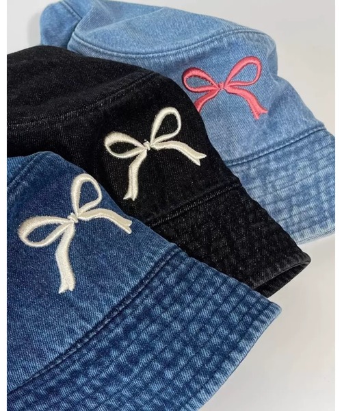 CHEER（チアー）の「リボン刺繍入りデニムバケツハット（ハット・レディース・ブルー/ライトブルー/ブラック・フリー）」の9枚目の写真