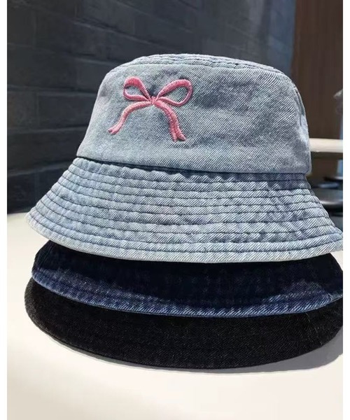 CHEER（チアー）の「リボン刺繍入りデニムバケツハット（ハット・レディース・ブルー/ライトブルー/ブラック・フリー）」の10枚目の写真