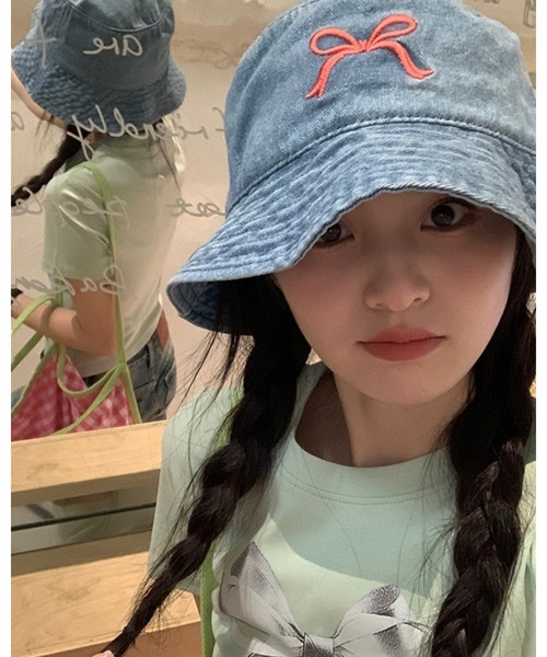 CHEER（チアー）の「リボン刺繍入りデニムバケツハット（ハット・レディース・ブルー/ライトブルー/ブラック・フリー）」の14枚目の写真