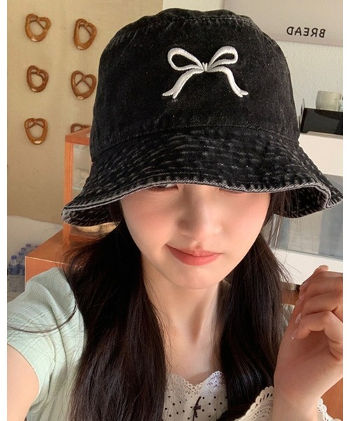 CHEER（チアー）の「リボン刺繍入りデニムバケツハット（ハット・レディース・ブルー/ライトブルー/ブラック・フリー）」の15枚目の写真