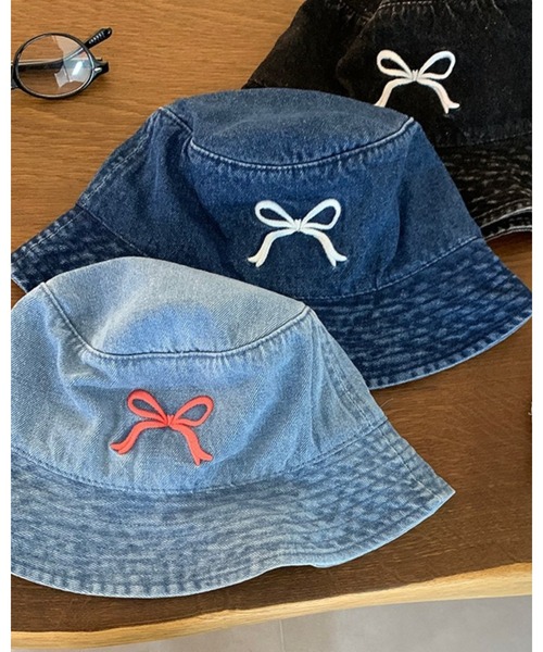 CHEER（チアー）の「リボン刺繍入りデニムバケツハット（ハット・レディース・ブルー/ライトブルー/ブラック・フリー）」の17枚目の写真