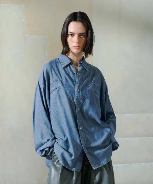 soerte(ソエルテ)の「Sheer Denim Western Shirt / シアーデニムウエスタンシャツ(シャツ/ブラウス・メンズ・ネイビー/ブルー・3/1/2)」の1枚目の写真