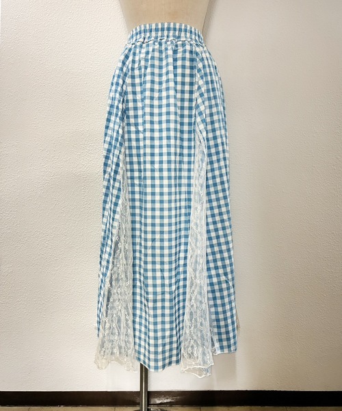 core core(コアコア)の「ギンガムチェック柄レース切替ロングスカート(スカート・レディース・レッド/ブルー・S/M/L)」の13枚目の写真
