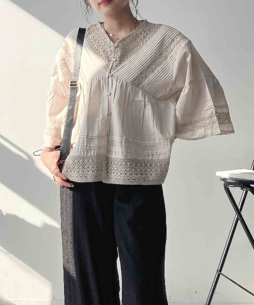 AS KNOW AS plus(アズノゥアズプラス)の「〇5分袖 ふんだんピンタックレースブラウス(シャツ/ブラウス・レディース・チャコールグレー/オフホワイト/ベージュ・FREE)」の18枚目の写真