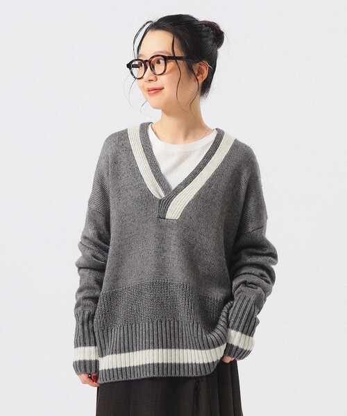 BEAMS BOY(ビームスボーイ)の「ライン スポーツ プルオーバー(ニット/セーター・レディース・グリーン/グレー・ONE SIZE)」の1枚目の写真