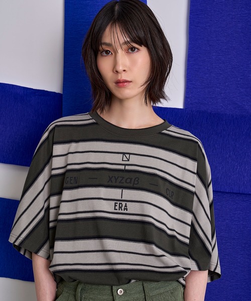 Nora Lily(ノラリリー)の「【Nora Lily】Border Dolman Wide Tee(Tシャツ/カットソー・メンズ・ボルドー/カーキ系/グレー系その他/イエロー系その他・FREE)」の2枚目の写真
