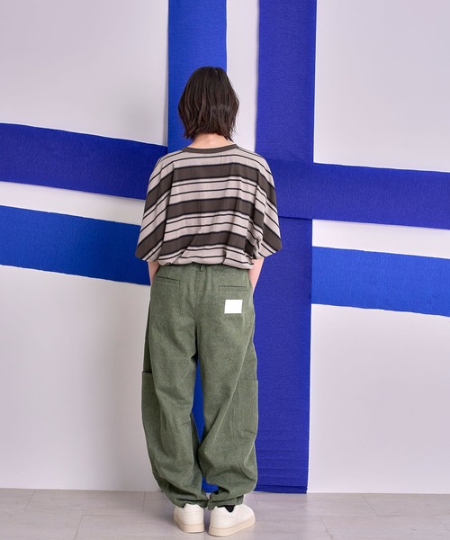 Nora Lily(ノラリリー)の「【Nora Lily】Border Dolman Wide Tee(Tシャツ/カットソー・メンズ・ボルドー/カーキ系/グレー系その他/イエロー系その他・FREE)」の8枚目の写真