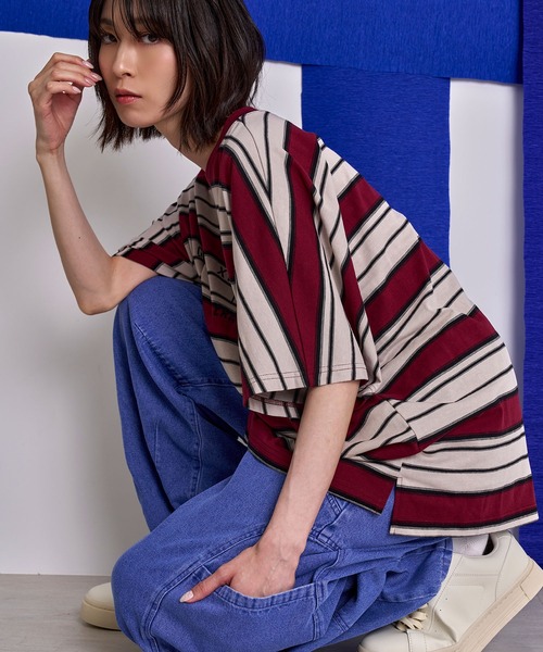 Nora Lily(ノラリリー)の「【Nora Lily】Border Dolman Wide Tee(Tシャツ/カットソー・メンズ・ボルドー/カーキ系/グレー系その他/イエロー系その他・FREE)」の16枚目の写真