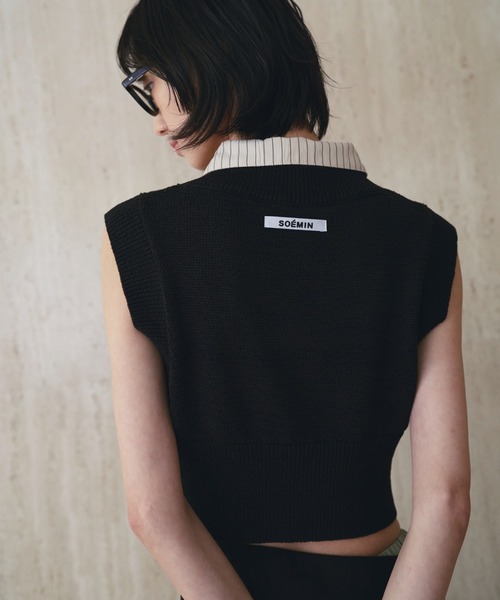 SOEMIN(ソミン)の「Shirt layered knit vest/シャツレイヤードニットベスト(タンクトップ・レディース・ネイビー/ベージュ/ブラック・FREE)」の16枚目の写真