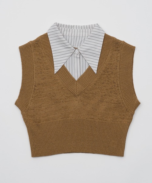 SOEMIN(ソミン)の「Shirt layered knit vest/シャツレイヤードニットベスト(タンクトップ・レディース・ネイビー/ベージュ/ブラック・FREE)」の10枚目の写真