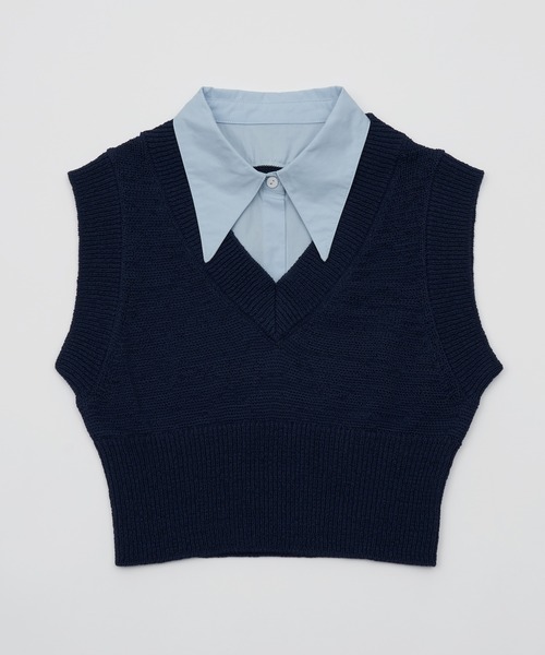 SOEMIN(ソミン)の「Shirt layered knit vest/シャツレイヤードニットベスト(タンクトップ・レディース・ネイビー/ベージュ/ブラック・FREE)」の9枚目の写真