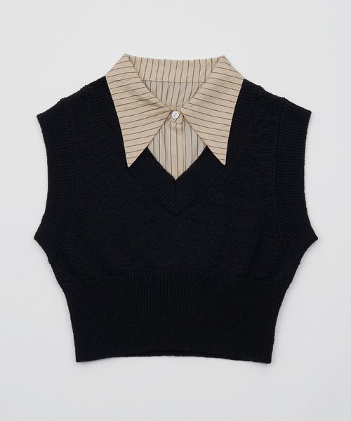 SOEMIN(ソミン)の「Shirt layered knit vest/シャツレイヤードニットベスト(タンクトップ・レディース・ネイビー/ベージュ/ブラック・FREE)」の8枚目の写真