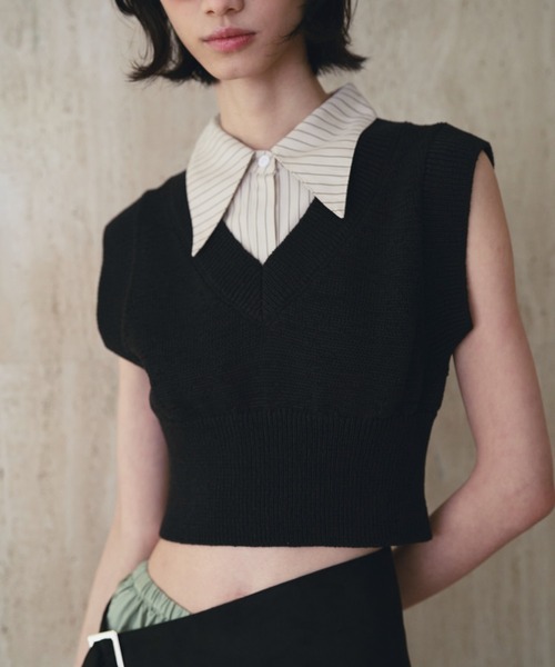 SOEMIN(ソミン)の「Shirt layered knit vest/シャツレイヤードニットベスト(タンクトップ・レディース・ネイビー/ベージュ/ブラック・FREE)」の20枚目の写真