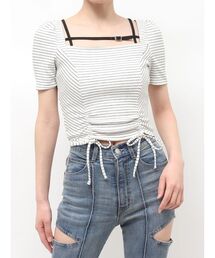 EATME | ベルテッドドロストボーダーリブTOP(Tシャツ/カットソー)