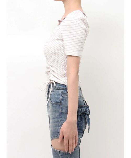EATME(イートミー)の「ベルテッドドロストボーダーリブTOP(Tシャツ/カットソー・レディース・グレー/ラベンダー/オフホワイト・FREE)」の13枚目の写真