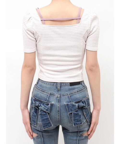 EATME(イートミー)の「ベルテッドドロストボーダーリブTOP(Tシャツ/カットソー・レディース・グレー/ラベンダー/オフホワイト・FREE)」の14枚目の写真