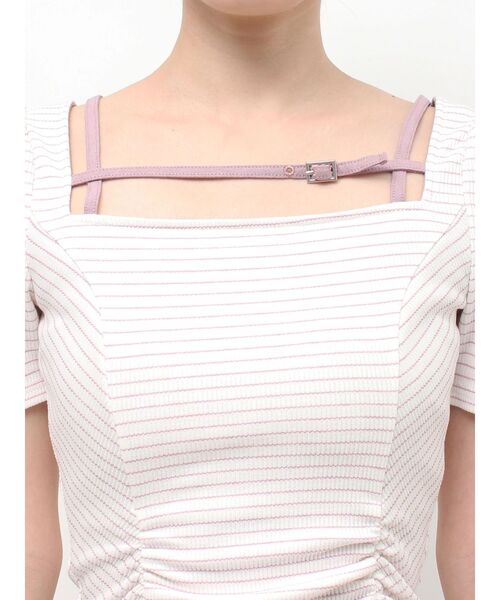 EATME(イートミー)の「ベルテッドドロストボーダーリブTOP(Tシャツ/カットソー・レディース・グレー/ラベンダー/オフホワイト・FREE)」の15枚目の写真