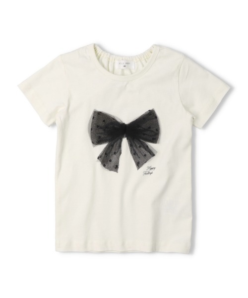 Will Mery(ウイルメリィ)の「【WEB限定】チュールリボン付半袖Tシャツ(Tシャツ/カットソー・キッズ・オフホワイト・80/90/100/110/120/130)」の1枚目の写真