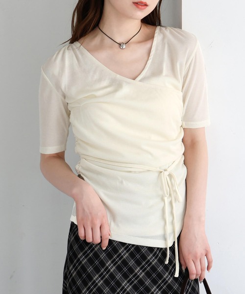 tiptop(ティップトップ)の「シアーテレコカシュクールプルオーバー(Tシャツ/カットソー・レディース・アイボリー/チャコールグレー・FREE)」の2枚目の写真