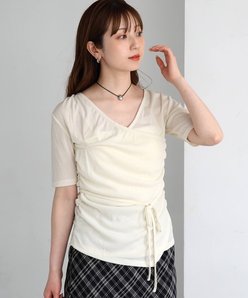 tiptop(ティップトップ)の「シアーテレコカシュクールプルオーバー(Tシャツ/カットソー・レディース・アイボリー/チャコールグレー・FREE)」の3枚目の写真
