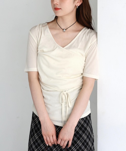 tiptop(ティップトップ)の「シアーテレコカシュクールプルオーバー(Tシャツ/カットソー・レディース・アイボリー/チャコールグレー・FREE)」の5枚目の写真