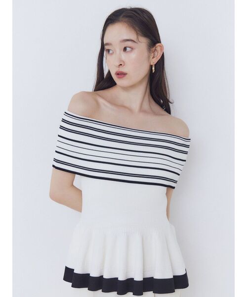 セール】ボーダーペプラムオフショルニットプルオーバー 【夏服