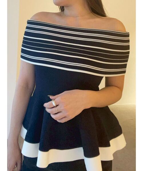 LAGUNAMOON（ラグナムーン）の「ボーダーペプラムオフショルニットプルオーバー 【夏服】（ニット/セーター・レディース・ホワイト/ネイビー・FREE）」の22枚目の写真